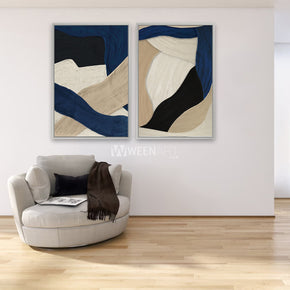 Tableau diptyque avec Cadre Américain - bleu rivière