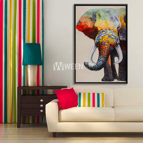 Tableau décoratif : éléphant coloré avec cadre americain