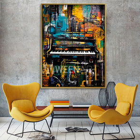 Tableau décoratif : le piano avec cadre americain