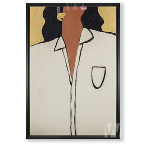 Tableau décoratif :  femme en blanc avec cadre americain